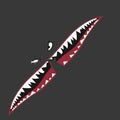 Large shark graphic car sticker on a vehicle door, showcasing the 150cm length PVC decal.