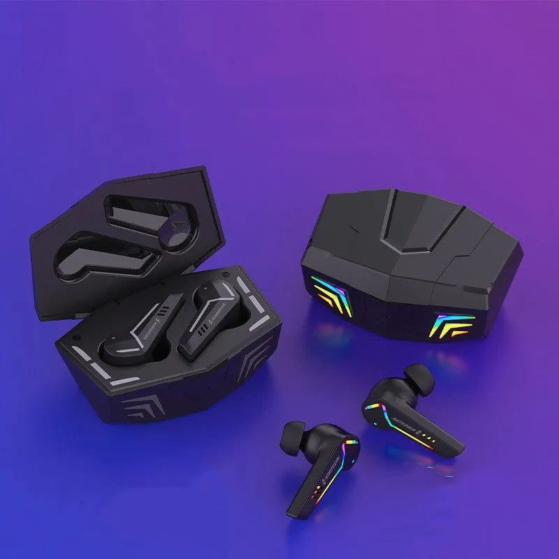Black TWS Bluetooth earbuds with Jerry chipset for low latency gaming and 15m wireless range