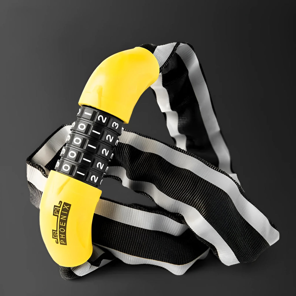 95cm zinc alloy bicycle chain lock with anti hydraulic shear design in black or yellow colour