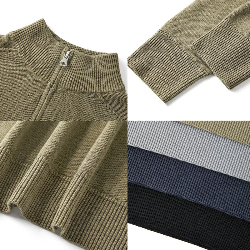 Men's slim fit long sleeve casual sweater in thickened wool fabric, shown in multiple colours.