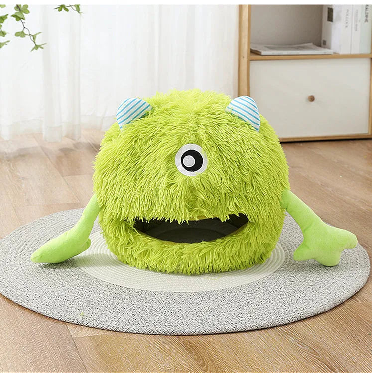 Fluffy round cat bed with non-slip base in three size options for indoor pets
