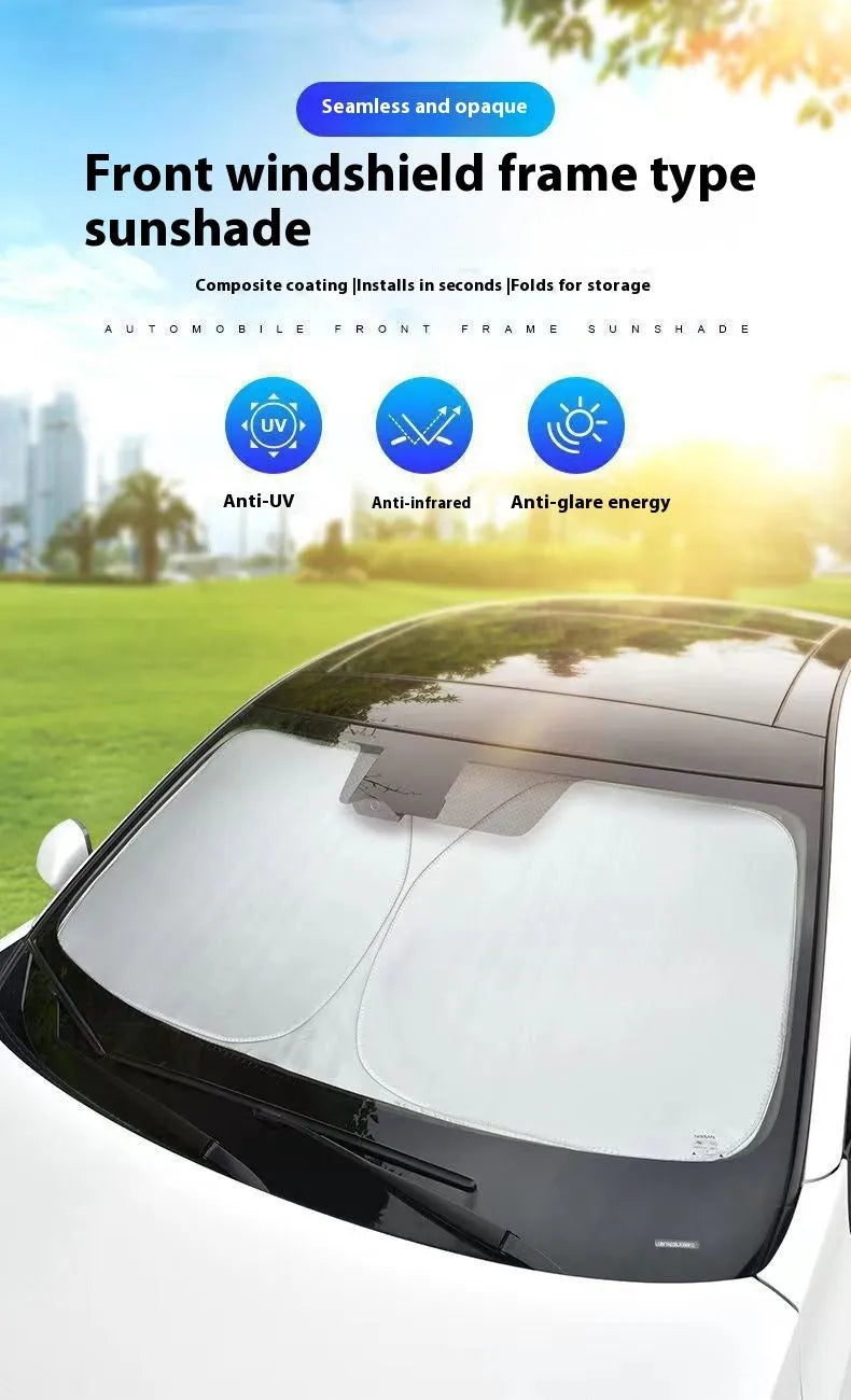 Aluminium foil car sunshade in silver colour showing reflective surface and folded edges