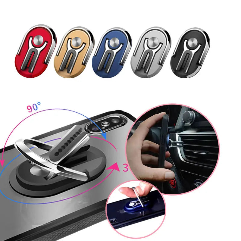 Universal car ring bracket mobile phone holder in black, silver, blue, gold, and red colour options
