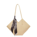 Women's large capacity shoulder bag in PU leather showing horizontal square shape and shoulder strap