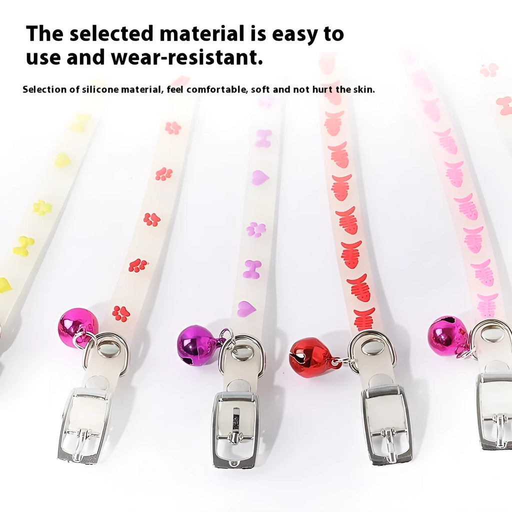 Meow Xinbao luminous pet collar for cats showing adjustable silicone rope and glow feature