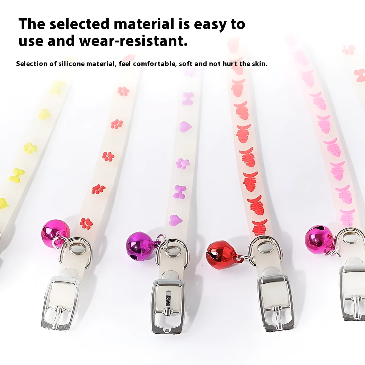 Meow Xinbao luminous pet collar for cats showing adjustable silicone rope and glow feature