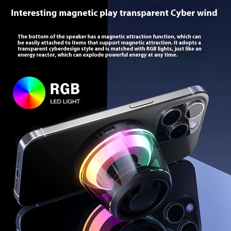 Portable wireless Bluetooth speaker with magnetic mount and ambient lighting in black or white