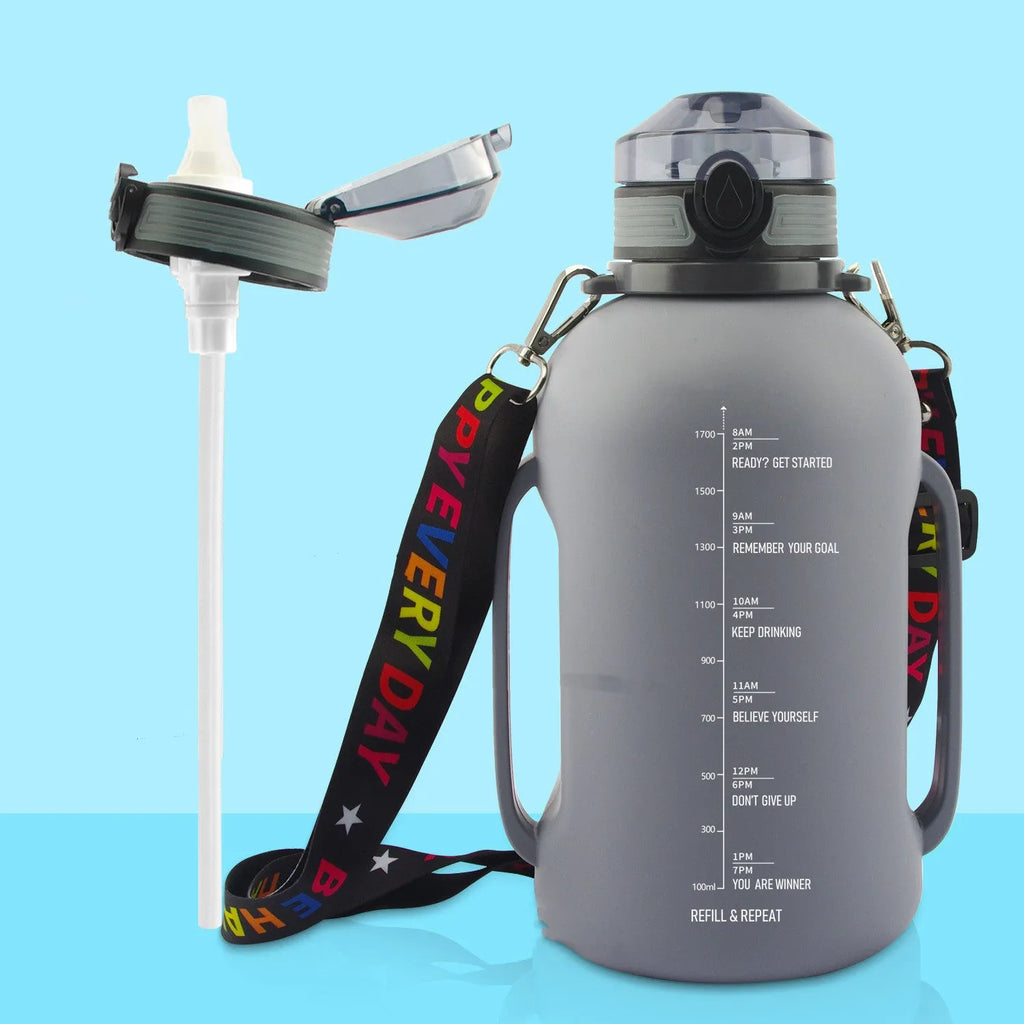 Collapsible silicone water bottle 2000ml in black, turquoise, or pink with leak-proof twist cap
