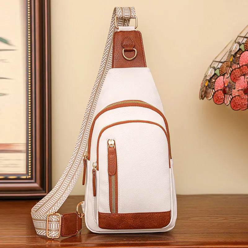 Soft brown PU women's crossbody messenger bag with zip pockets and a street style design.