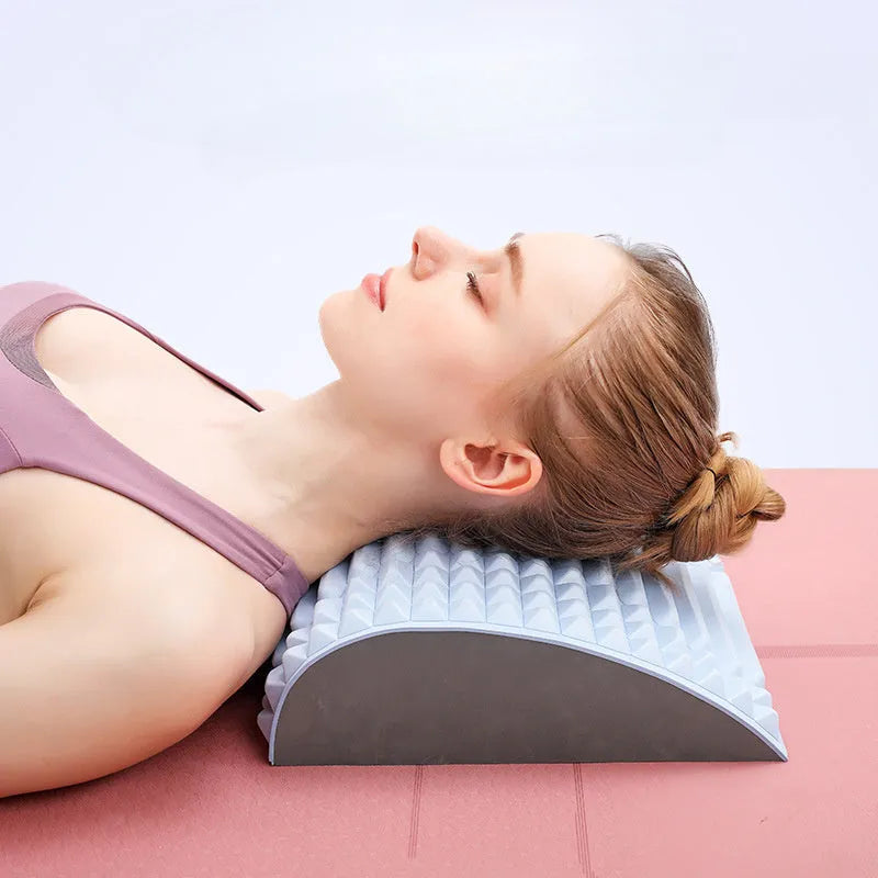EVA foam back stretcher pillow in blue, 33 x 9.5 x 24.5 cm, for neck and lumbar acupressure relief