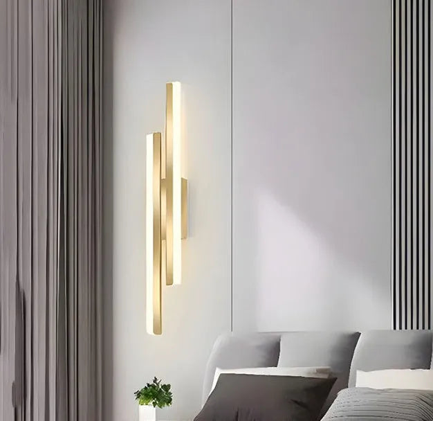 Gold finish double line wall lamp measuring 500mm with modern linear design