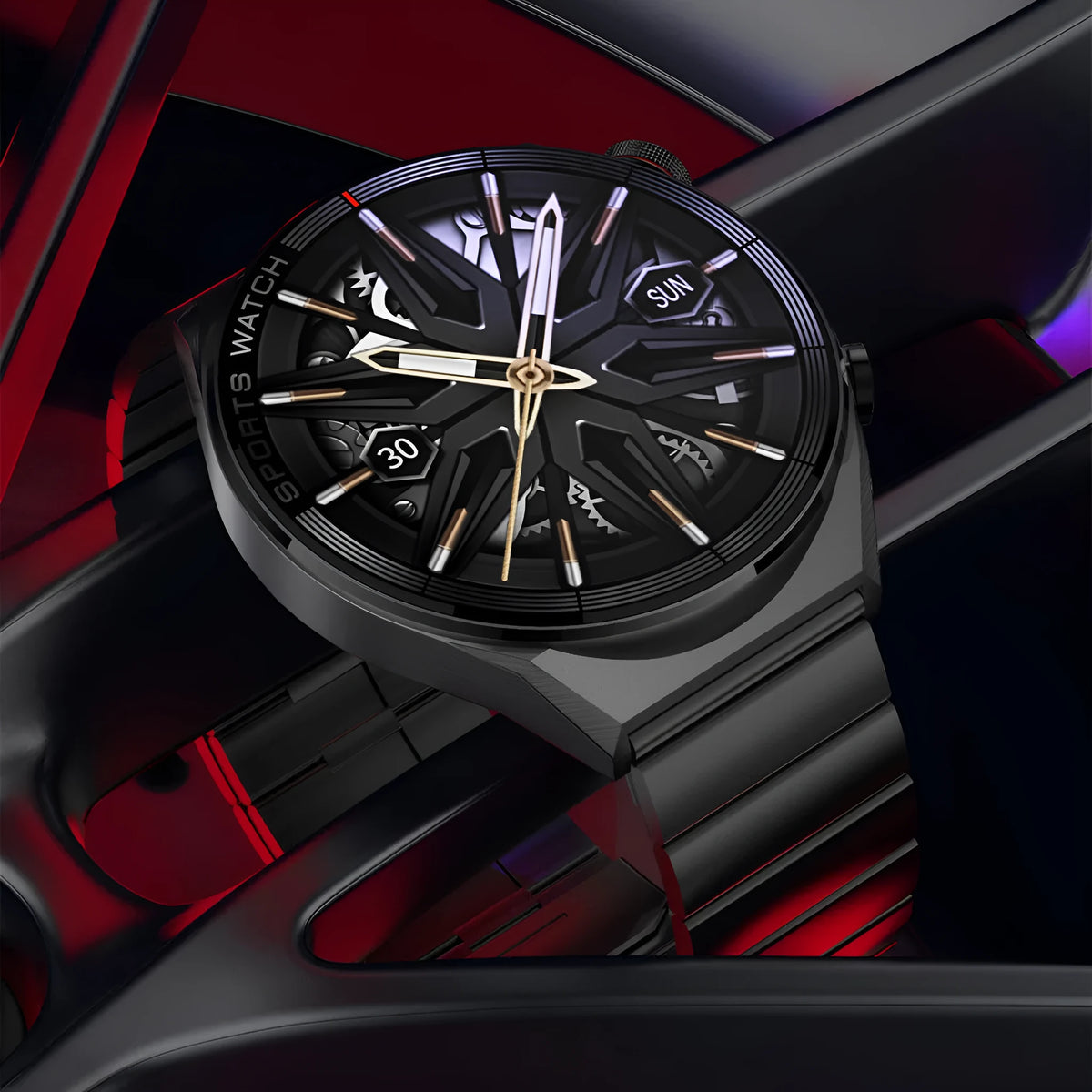 Large screen Bluetooth smart watch in black or silver with interchangeable leather, silicone, and steel straps.
