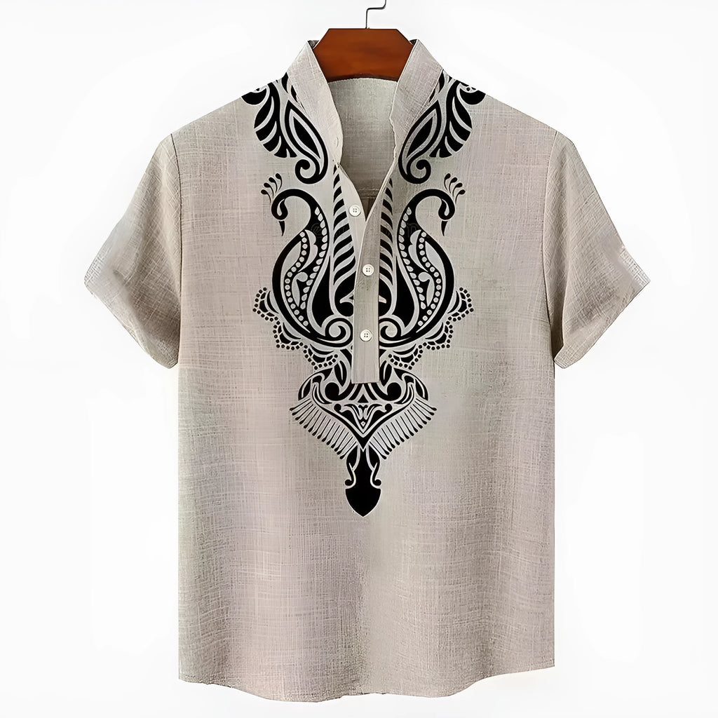 Men's striped loose-fit casual shirt on a hanger, shown in one of the handsome colour variants.
