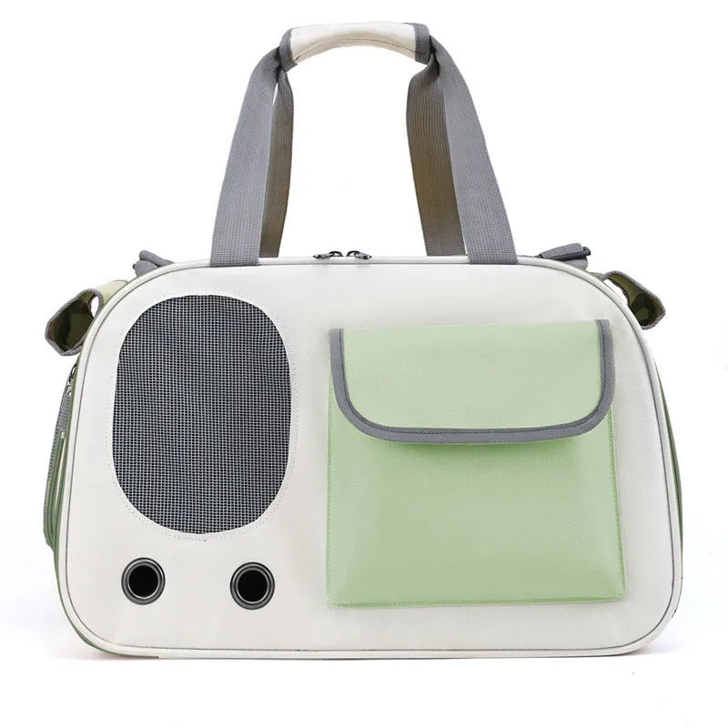 Canvas foldable single shoulder pet bag shown in yellow, green, and black colour options