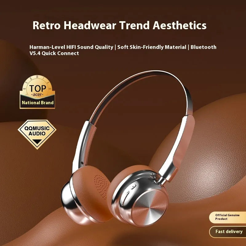 Retro metal head-mounted Bluetooth headset in Silver Brown, Silver Black or Apricot with Jerry chip and 10-metre range
