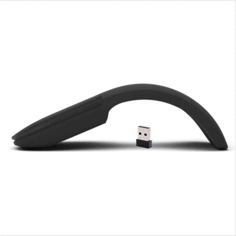 Folding Bluetooth wireless mouse showing compact 131mm size with touch scrolling surface in black colour