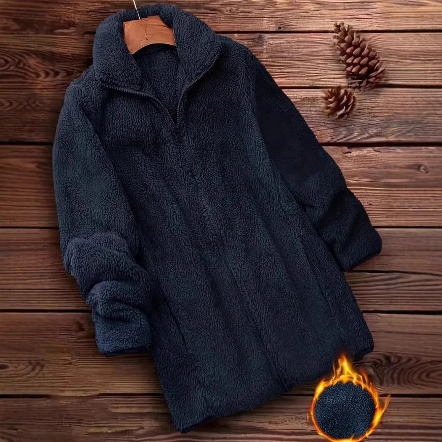 Men's black fleece-lined double-sided velvet outdoor jacket showing front view