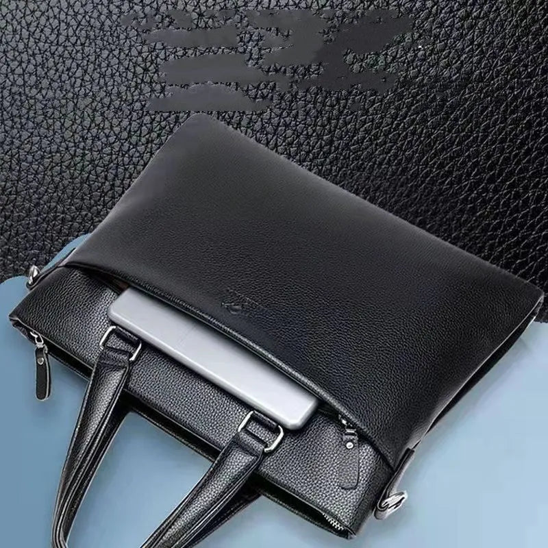Men's black and brown PU leather business messenger bag with splicing style details