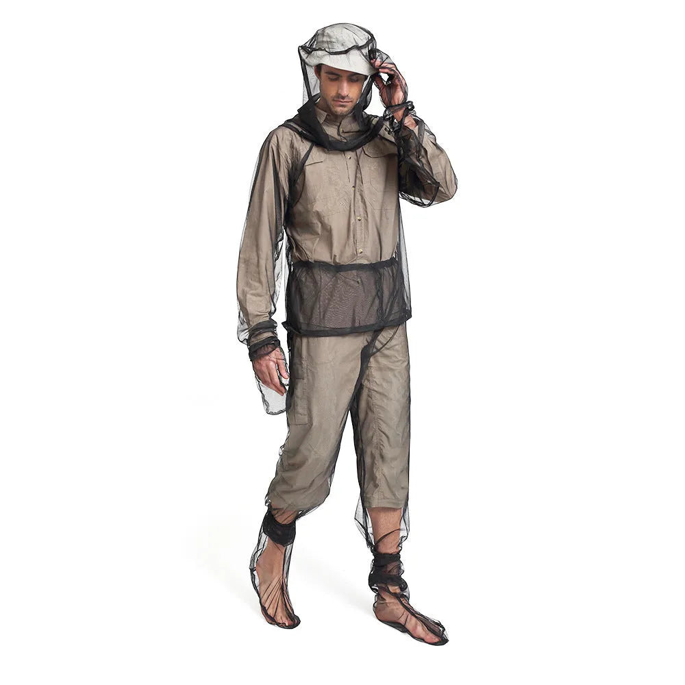 Four-piece mesh anti-mosquito suit set for summer camping and fishing outdoor activities