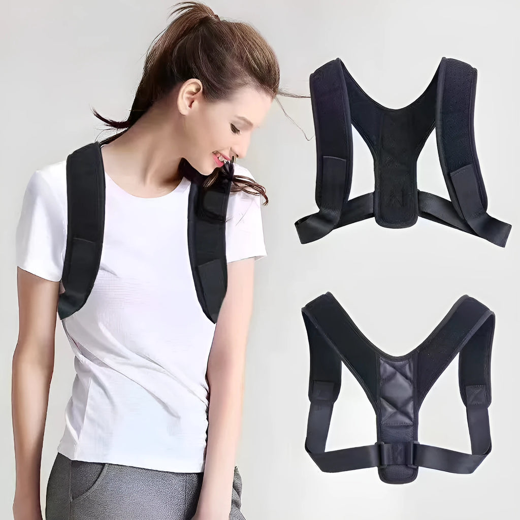Adjustable posture correction back band with shoulder straps in nylon material