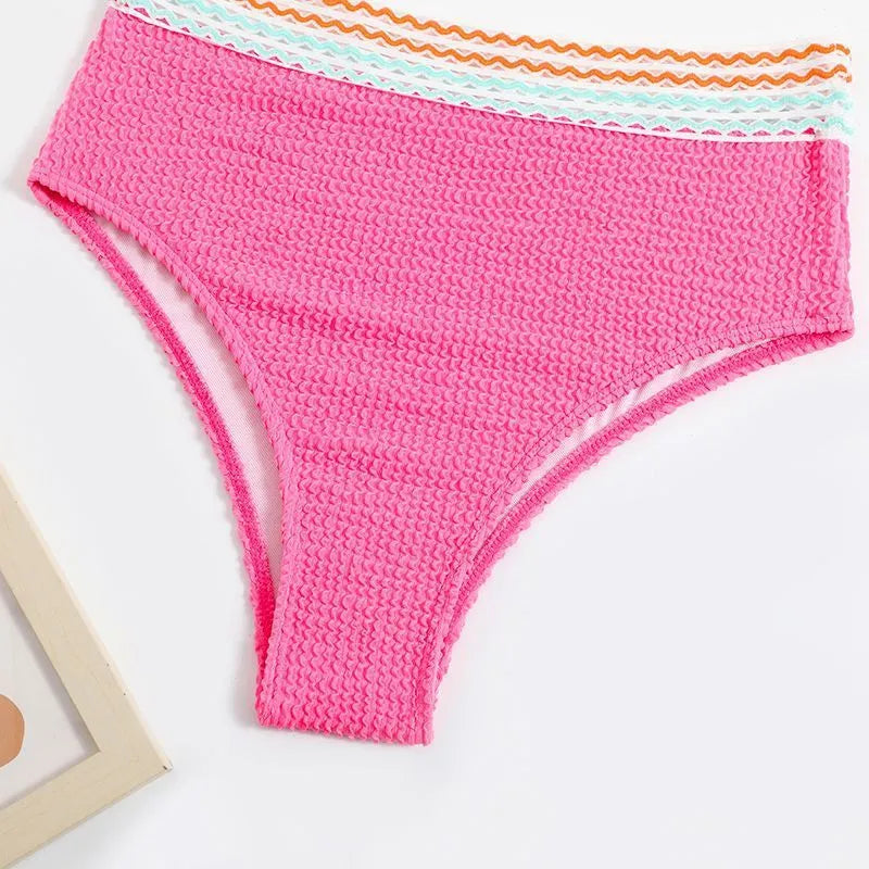 Women's high waist solid colour bikini set in white and pink options