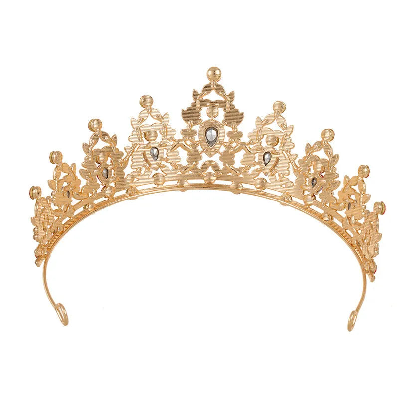 A baroque-style alloy wedding crown headdress with rhinestones, shown in a silver colour with white diamonds.