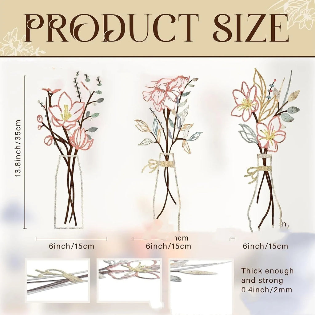 Set of three metal flower wall art pieces in a country farmhouse style for bathroom decoration.