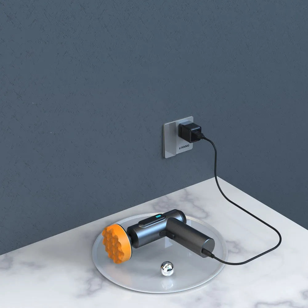 Cordless electric waxing and polishing machine with a white ABS housing and a circular black polishing disc.