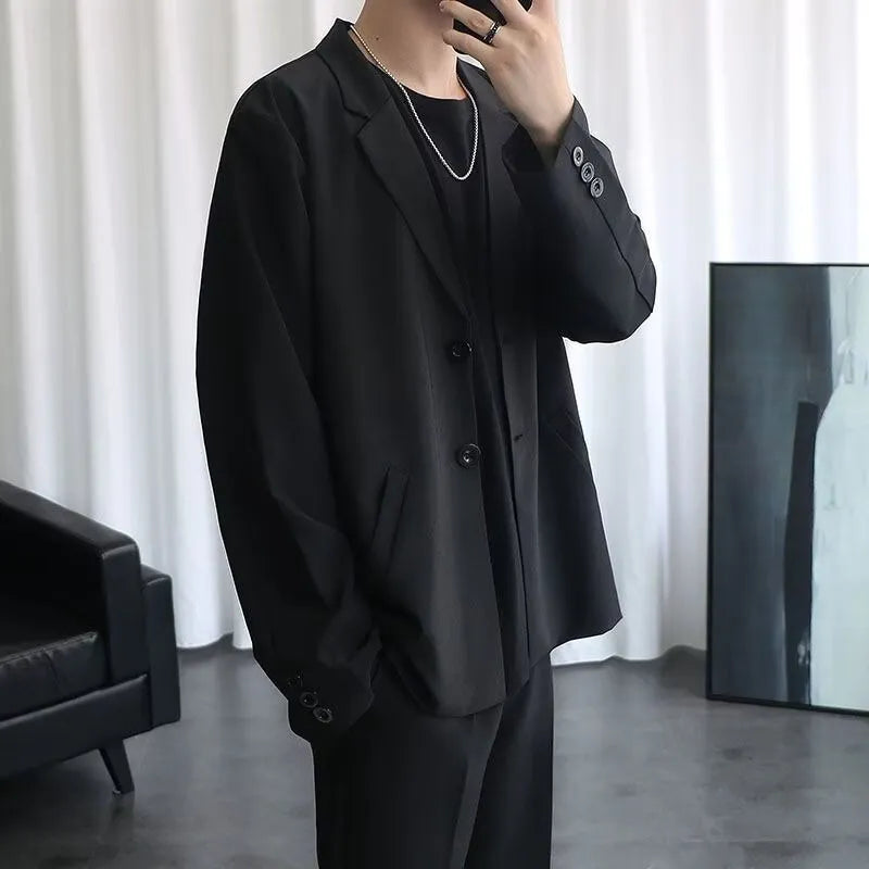 Men's loose-fit corduroy jacket in black, khaki or grey, polyester with semi-hemp lining, sizes S to 5XL.