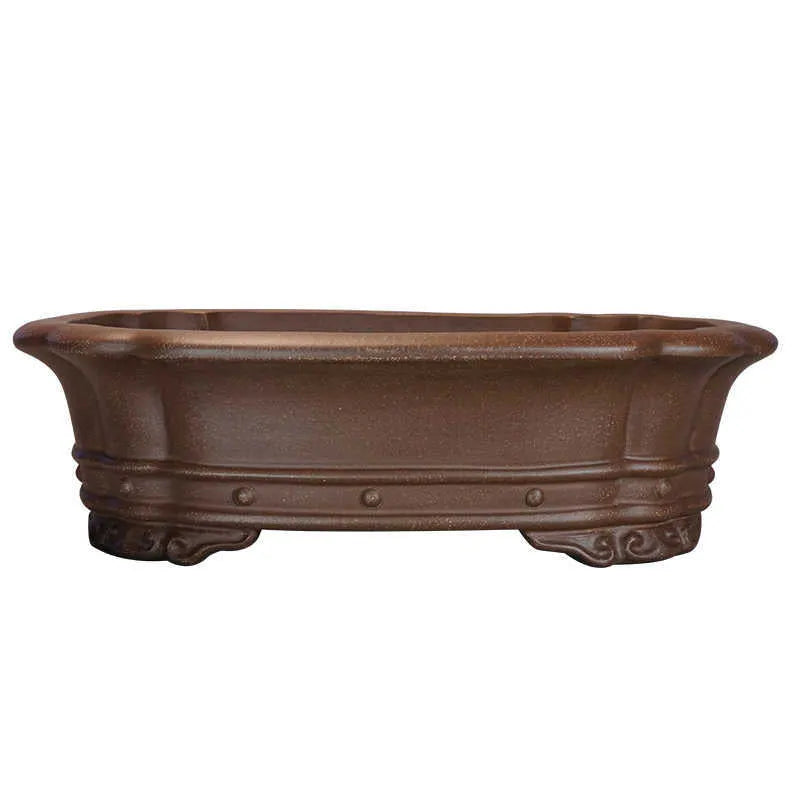 Handmade purple clay rectangular begonia flower pot with antique classical style