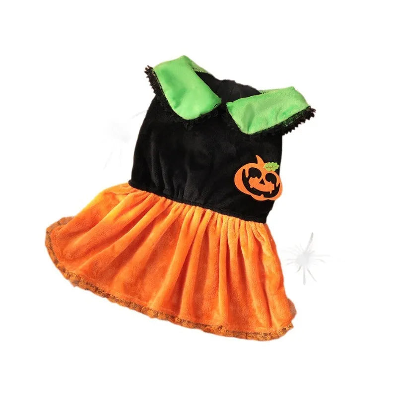 Halloween pet costume for dogs - pumpkin skirt and sweater options in crystal velvet fabric