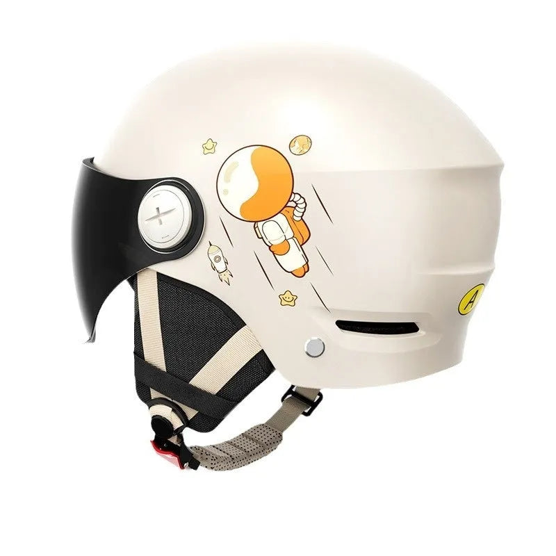 Motorcycle half helmet in black or khaki with ABS construction and lens options for commuting