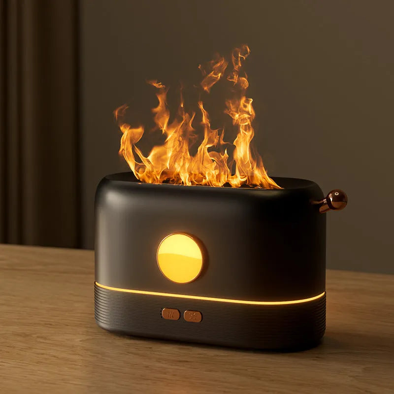 Simulation flame USB humidifier with 200ml water tank in black, green or white colours