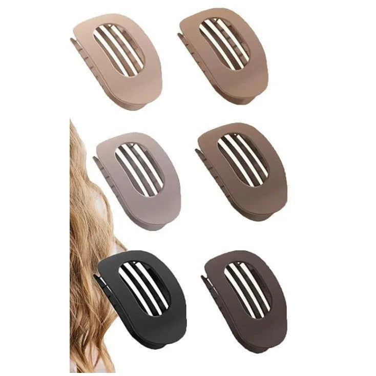 Six nude and rose red plastic hair clips with frosted grip and quadrilateral pointed toe style