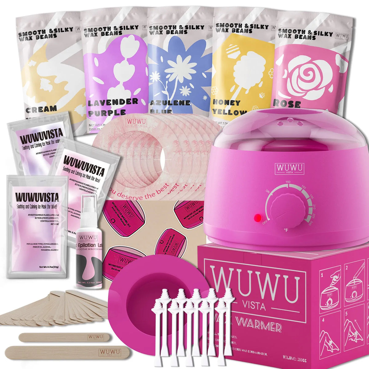 52 piece professional waxing kit with wax warmer, hard wax beans, and application tools for body and facial hair removal