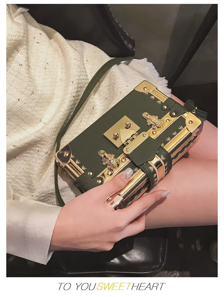 Hard structured PU shoulder bag with flap design and metal hasp closure