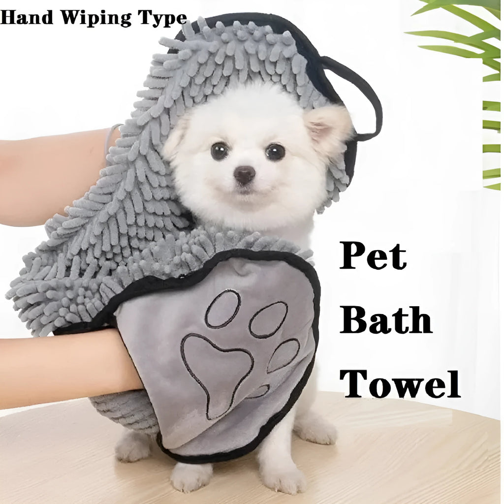 Blue dog bath robe towel measuring 62cm long with soft absorbent fibre construction