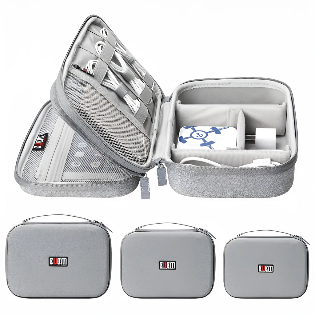 Black EVA digital storage bag for headphones and cables with internal organisers