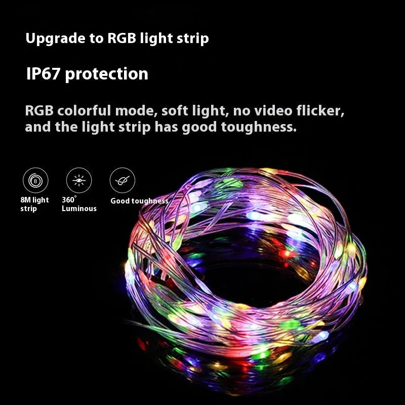 Rechargeable outdoor string lights with 30 LED beads in 8-metre length for camping and garden use