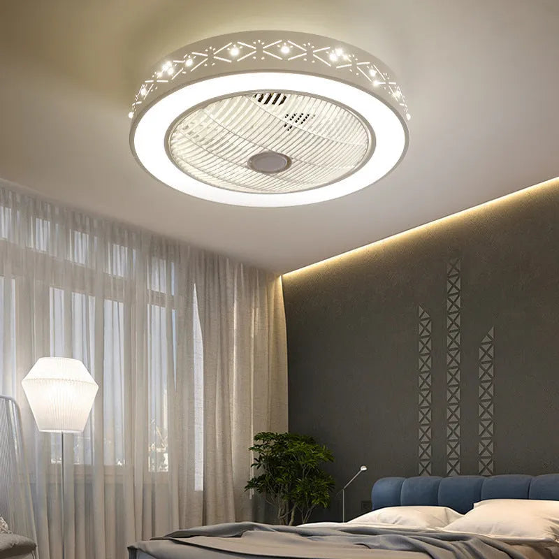 55cm diameter LED ceiling fan light with metal blades and integrated chandelier in pastoral style