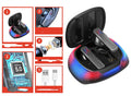 Hall Flashing black and white wireless in-ear gaming headsets with charging cable.