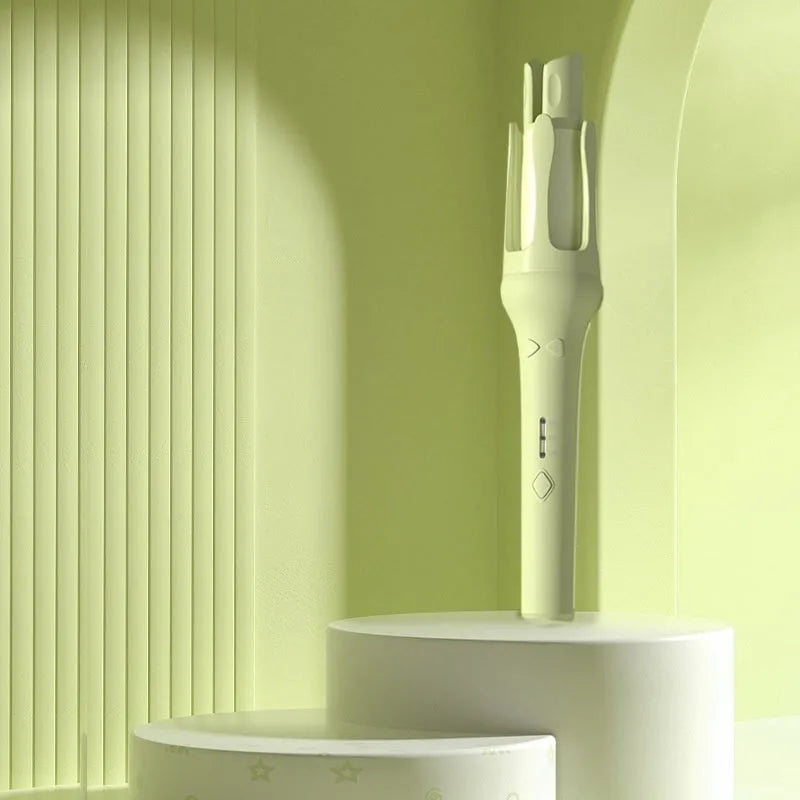 Automatic hair curler with 32mm barrel in white and pink colour variant, includes power adapter.