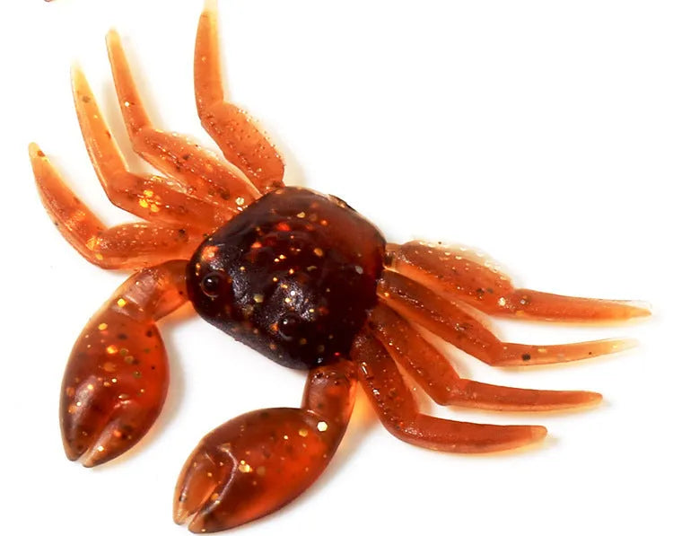 PVC software artificial crab fishing lure in red and brown colours, measuring 8cm in length.