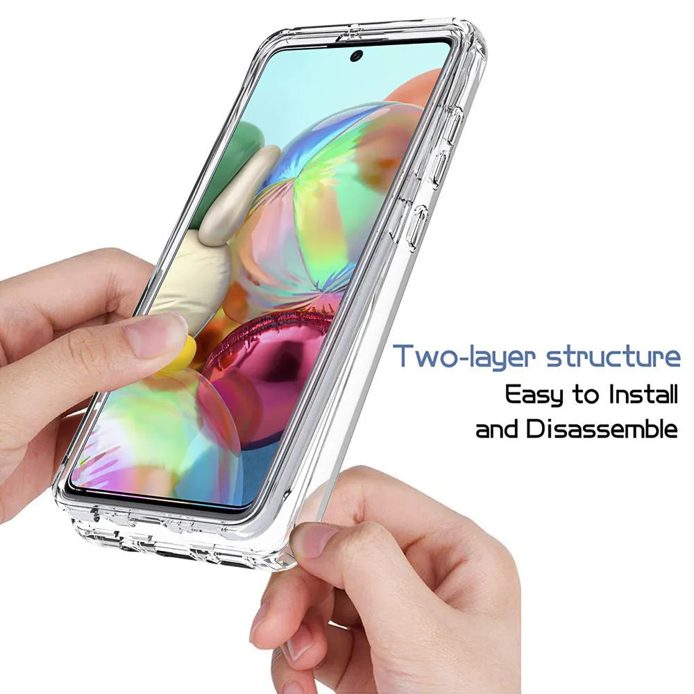 Transparent anti-drop Samsung phone case, PC and TPU two-in-one 360 back cover, clear solid colour design