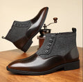 Men's brown retro formal shoes with side zipper and square toe on a white background.