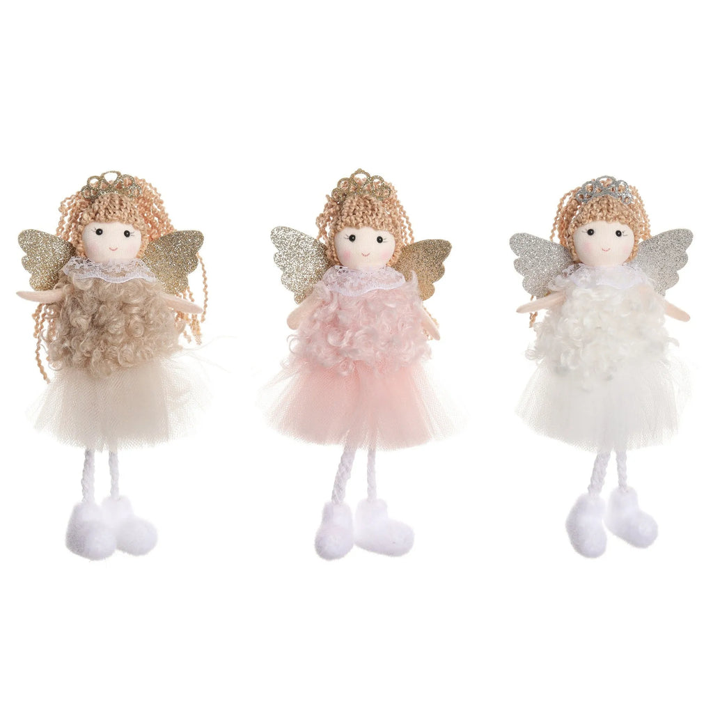 Christmas angel girl cloth pendant for high ponytail hairstyle in white, pink, or khaki