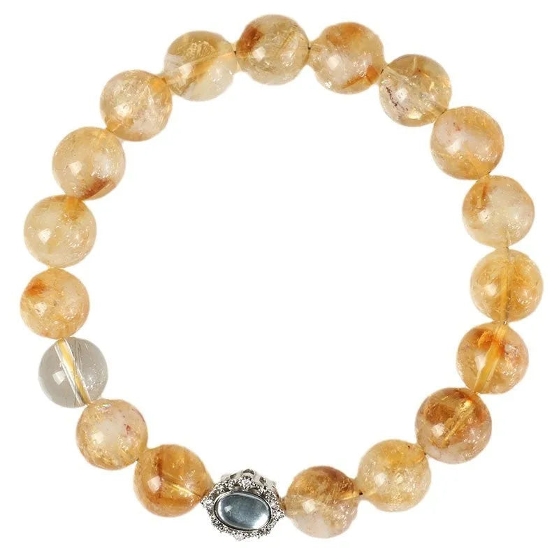 Geometric citrine crystal bracelet with 10mm polished beads and unisex design