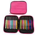 16-piece crochet hooks set with soft and hard plastic handles in PU storage bag