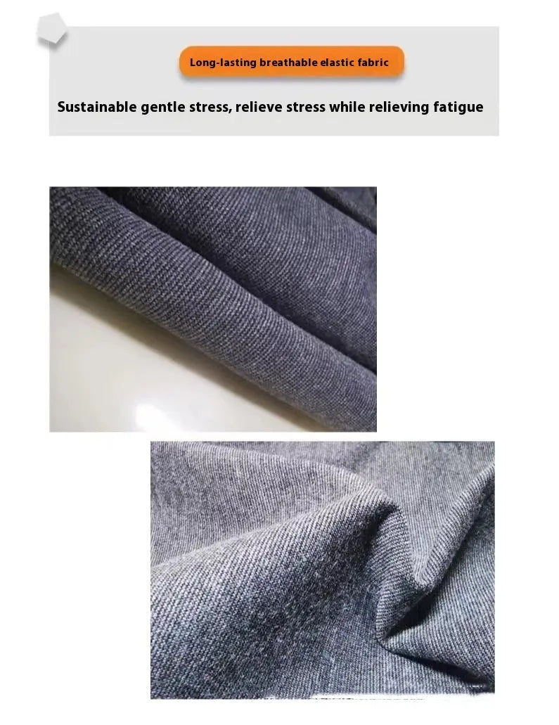 Heather grey dog anxiety jacket and warm vest in brocade cotton ponte fabric showing size range
