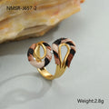 Leopard print geometric open mouth stainless steel ring on a grey background.